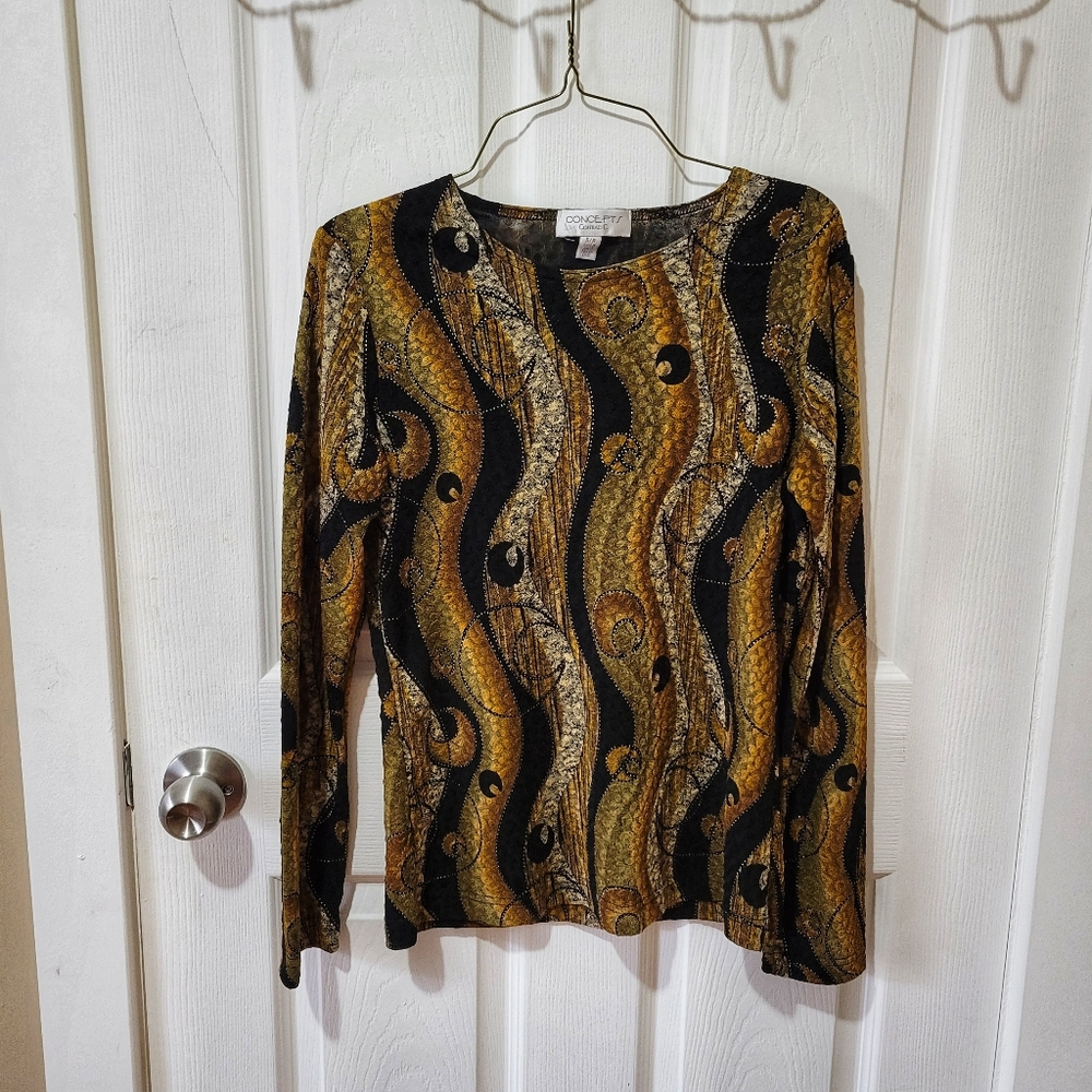 Vintage y2k moon print brown black long sleeve tee Concepts Conrad C small